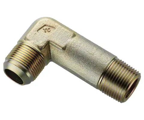 Extra long male thread elbow - Male PT thread / Male JIC37˚ flare end